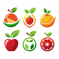 Fruit logo isolated on white background, modern illustration representing fresh produce, healthy eating, nutrition, organic products, and food branding for business or marketing purposes