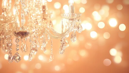 Ornate crystal chandelier against a bokeh background