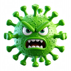 PNG Playful 3d cartoon representation of a green virus character featuring an angry expression and humorous design in a vibrant and engaging style isolate on transparent background