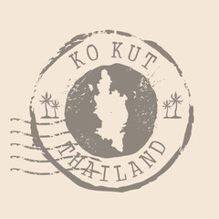 Fototapeta premium Stamp Postal Ko Kut is island of Thailand. Map Silhouette rubber Seal. Design Retro Travel. Seal of Koh Kood grunge for your design. Thailand. EPS10