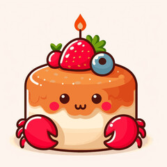 Animated dessert crab with cartoon claws topped with fruit  candle