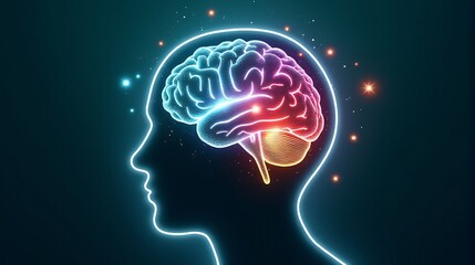 Dynamic Neon Brain and Profile A Vibrant Representation of Mental Activity and Cognitive Processes