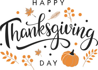 Obraz premium Happy thanksgiving day greeting card with pumpkin and autumn leaves