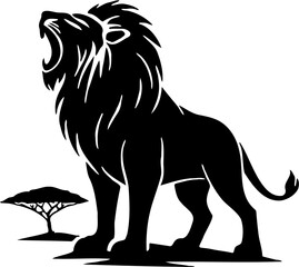 silhouette illustration of a roaring lion, isolated on white