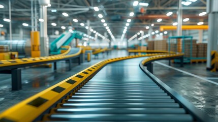 3d visualization showcasing an automated conveyor line set within a modern manufacturing environment