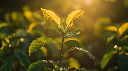 Obraz premium Young leaves bathed in golden sunlight