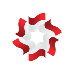 The red and white flag of Indonesia is in the form of floral on a white background.