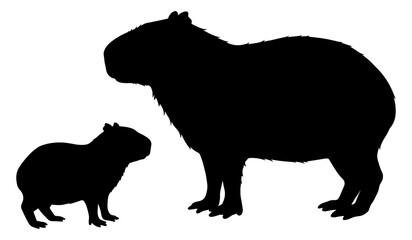 A Charming Illustration of the World's Largest Rodent with its Offspring, Representing Family and Wildlife