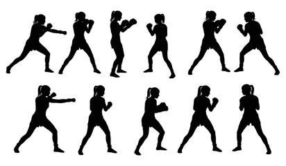 A Collection of Women in Various Boxing Stances and Action Poses, Highlighting Strength and Empowerment