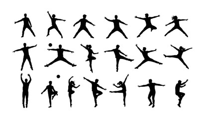 Naklejka premium Dynamic Collection of Soccer Player Silhouettes in Action ? Featuring Kicking, Running, and Various Game Poses with Balls for Sports and Athletic Designs [Recovered].ai