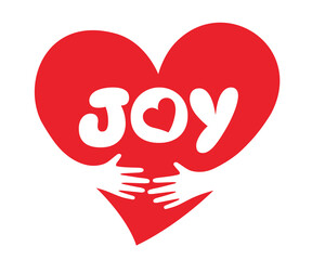 joy, Two hands embracing a red heart. A symbol of love.