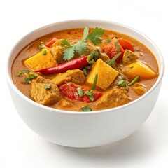 Spicy Vegan Curry in White Bowl with Red Pepper,food ,vegetarian