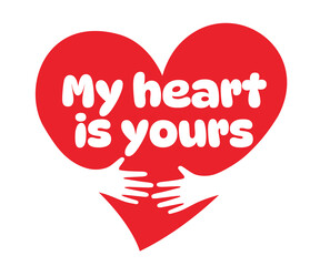 My heart is yours, Two hands embracing a red heart. A symbol of love.