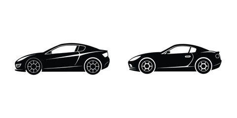 Compact Sports Car Profile Drifting Around a Corner Silhouette on White Background