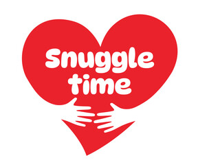 Snuggle time, Two hands embracing a red heart. A symbol of love.