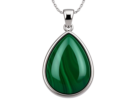 Teardrop-Shaped Malachite Pendant with Metallic Loop, isolated on transparent background