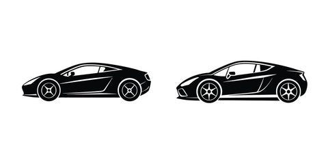 Simple Flat Silhouette Outline of a Sleek Sports Car Cruising on White Background