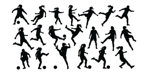 Dynamic Silhouette Collection Women Playing Soccer, Football Action Poses, Sports Illustration, Teamwork, Fitness Art