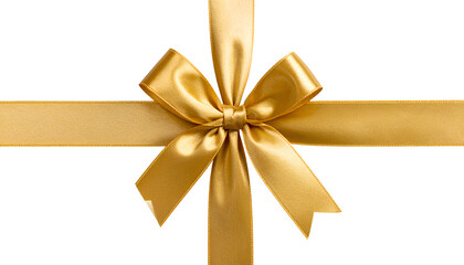 Top View of Gold Ribbon with Bow  Isolated on Transparent Background PNG
