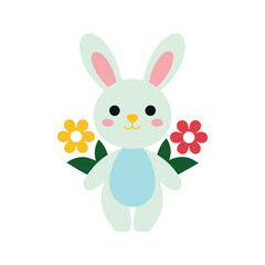 Sweet bunny surrounded by blooming Easter flowers in spring setting Vector illustration
