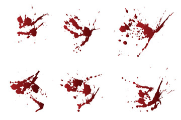 Distressed splatter red blood paint liquid stains brush stroke vector background set