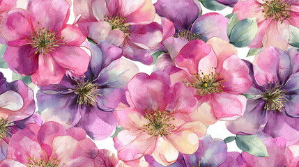 Beautiful seamless floral pattern with watercolor summer flowers. Stock illustration.