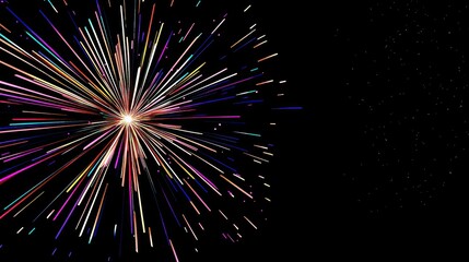 A vibrant fireworks display against a black background, with a starburst pattern of colorful lights.