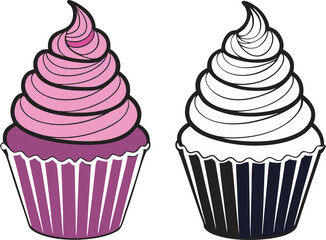 A collection of colorful and appetizing illustration featuring cake and ice cream desserts, presented with a vibrant and inviting aesthetic