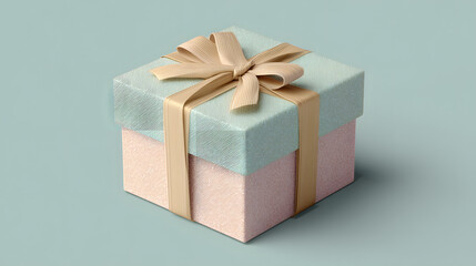 Gift box mockup with soft pastel paper and neutral ribbon