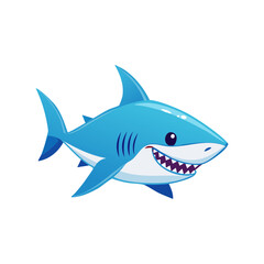 Obraz premium An illustration of a friendly-looking shark with sharp teeth. This cute shark swims with a smiling face.