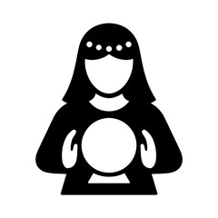 very simple flat and single minimalist Psychic and Crystal Ball Silhouettes in black on a white background