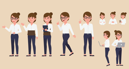 Obraz premium Business Woman Professional Mascot Set 4