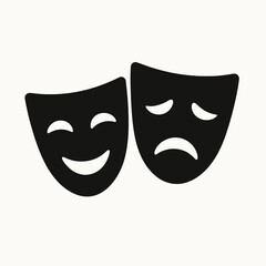 very simple flat and single minimalist Theatre Comdey  Tragedy Silhouettes in black on a white background