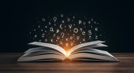 Book with Glowing Light and Floating Letters