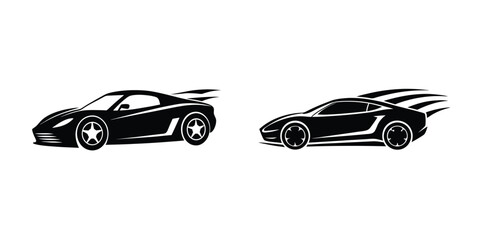 Fototapeta premium Dynamic Concept Showing a Sleek Sports Car Speeding at a Drift Angle Flat Silhouette on White Background