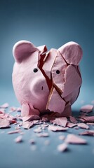 origami piggy bank half torn apart representing self-sabotaging budget behavior conceptual image side copy space