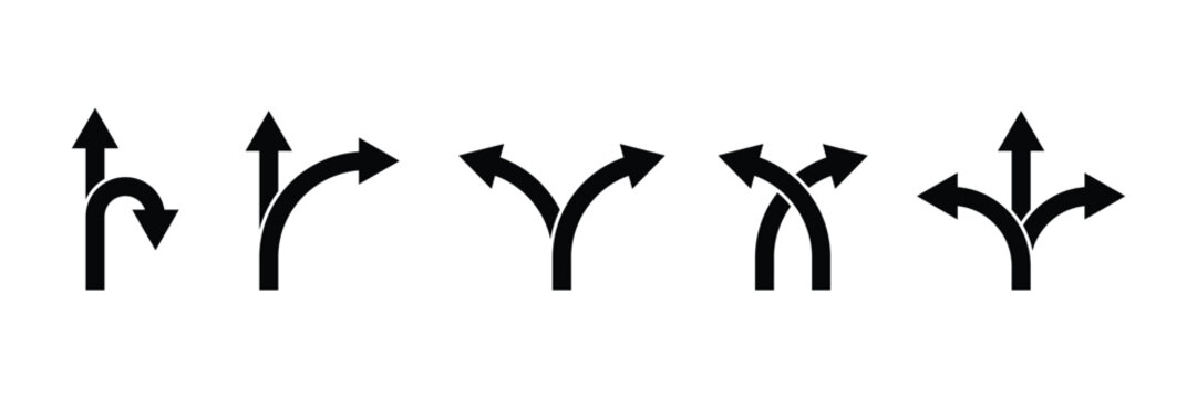 Set of way direction arrow icon collection. Road traffic direction symbol.