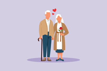 Seniors in Love Concept. Colored flat vector illustration isolated