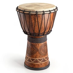 Wooden Djembe Drum with Intricate Carvings and Rope Tuning on White,Percussion,African Drum