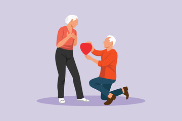 Seniors in Love Concept. Colored flat vector illustration isolated