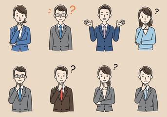 Confused Business People – Questioning, Uncertainty, Thinking pose, Business confusion, Office character vector, Professional dilemma illustration – Vectors illustrations.







