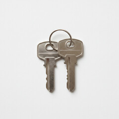 Two Metal Keys Key Isolated on White Background A High-Resolution Image of Two Keys, Perfect for Security, Access, and Real Estate Concepts.  Clean, Minimalist Design.