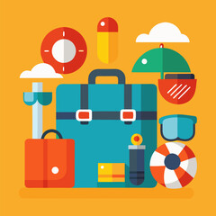 Vacation essentials flat design illustration set
