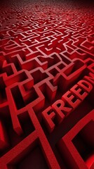 maze with exit labeled financial freedom and path winding around word debt symbolic overhead shot side copy space