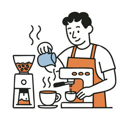 Happy Barista Making Coffee with Espresso Machine