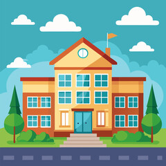 Vector of a modern school building with contemporary architecture
