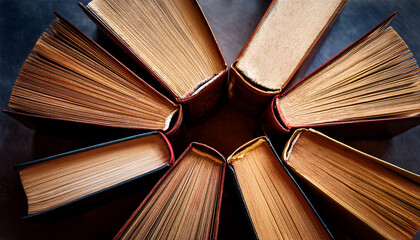 Old books arranged highlighting their historical significance. Neatly arranged representing a collection of wisdom