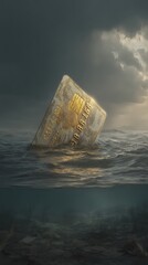 credit card sinking into quicksand of overdue bills surreal imagery of financial mismanagement side copy space