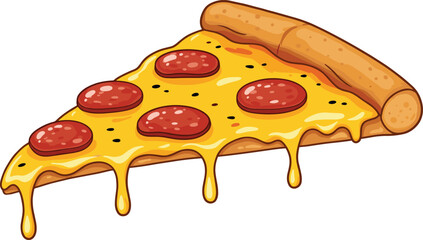 A delicious slice of pepperoni pizza with golden, melted cheese, this vector illustration is a classic icon for fast food and restaurants.