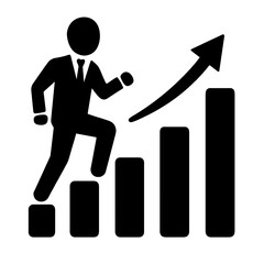 very simple flat and single minimalist Businessman Progress Silhouettes in black on a white background